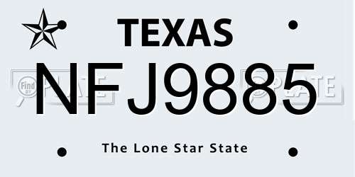 NFJ9885 Texas License Plate