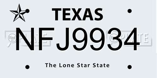 NFJ9934 Texas License Plate
