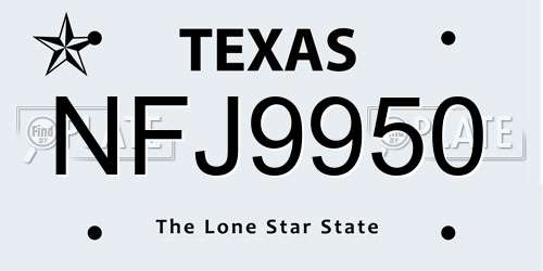 NFJ9950 Texas License Plate