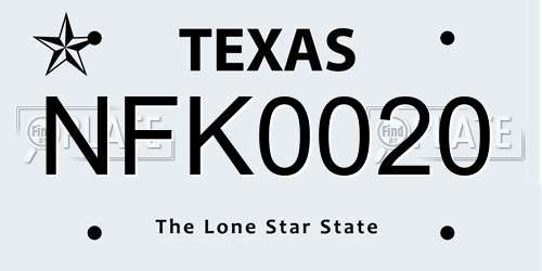 NFK0020 Texas License Plate