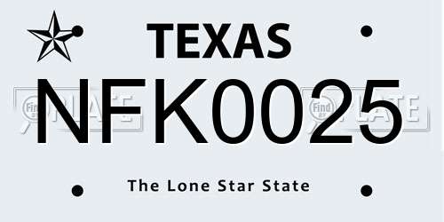 NFK0025 Texas License Plate