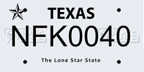 NFK0040 Texas License Plate