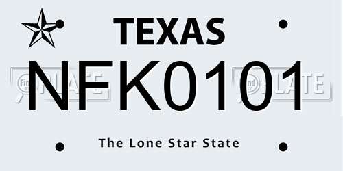 NFK0101 Texas License Plate