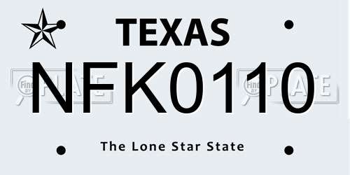 NFK0110 Texas License Plate