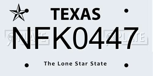 NFK0447 Texas License Plate