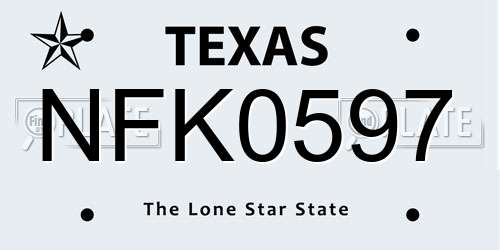 NFK0597 Texas License Plate