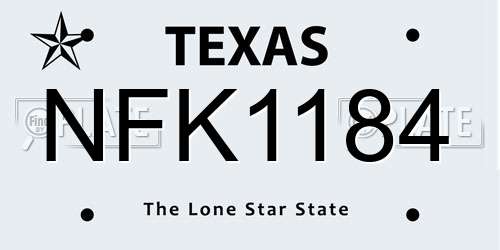 NFK1184 Texas License Plate
