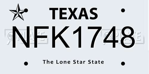 NFK1748 Texas License Plate