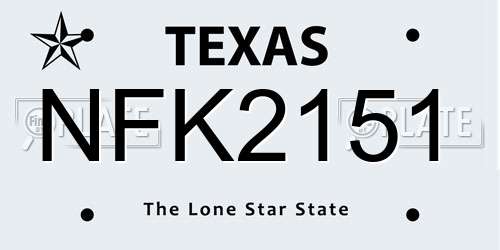 NFK2151 Texas License Plate