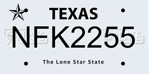 NFK2255 Texas License Plate