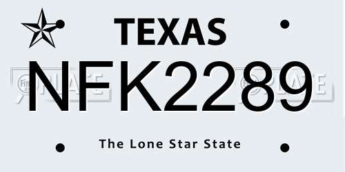 NFK2289 Texas License Plate