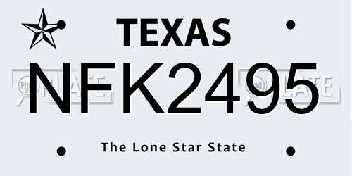 NFK2495 Texas License Plate