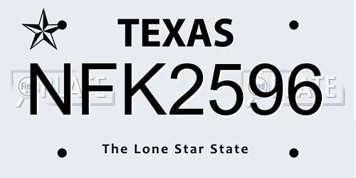 NFK2596 Texas License Plate