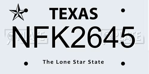 NFK2645 Texas License Plate