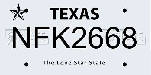 NFK2668 Texas License Plate