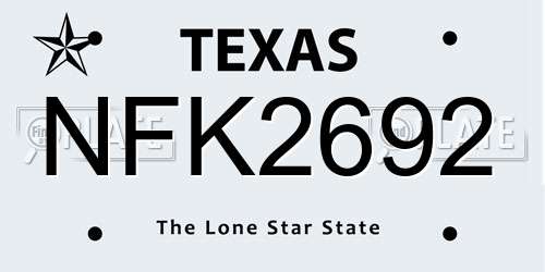 NFK2692 Texas License Plate