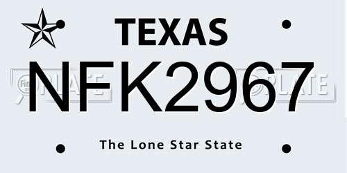 NFK2967 Texas License Plate