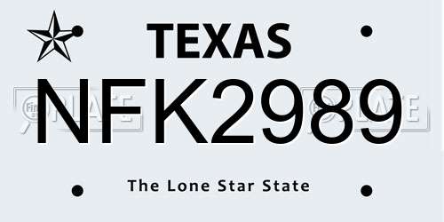 NFK2989 Texas License Plate