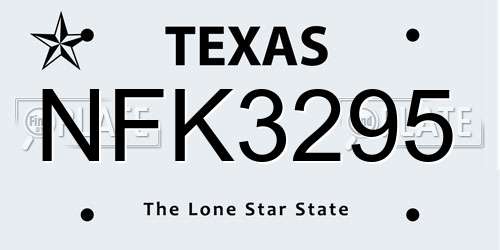 NFK3295 Texas License Plate