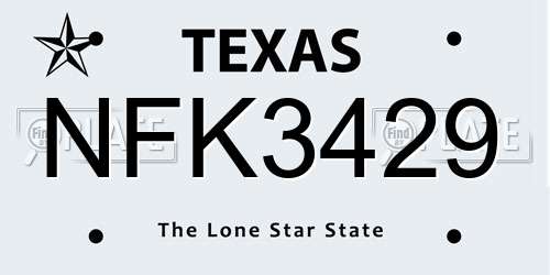 NFK3429 Texas License Plate
