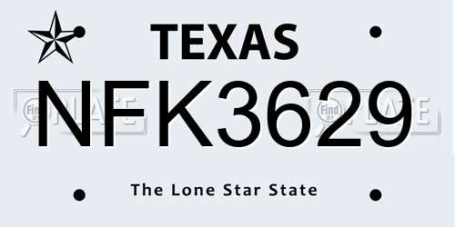 NFK3629 Texas License Plate