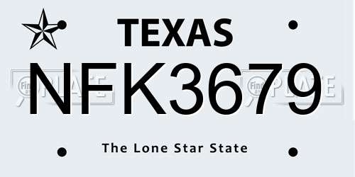 NFK3679 Texas License Plate