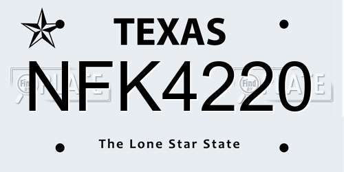NFK4220 Texas License Plate