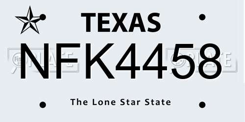 NFK4458 Texas License Plate