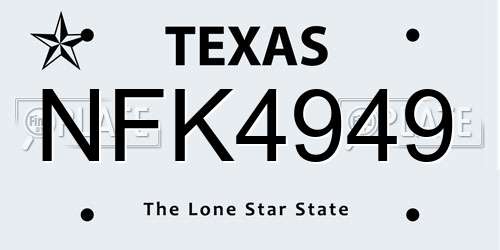NFK4949 Texas License Plate