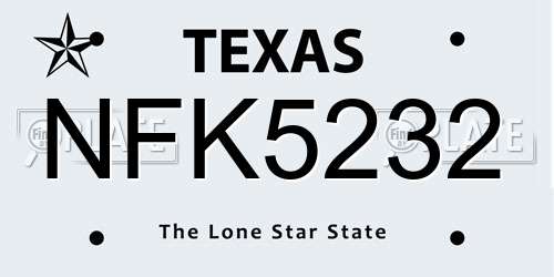NFK5232 Texas License Plate
