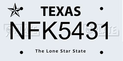 NFK5431 Texas License Plate
