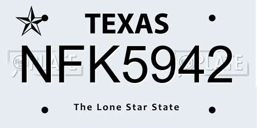 NFK5942 Texas License Plate