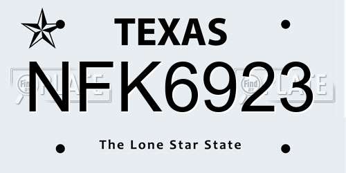 NFK6923 Texas License Plate