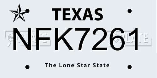 NFK7261 Texas License Plate