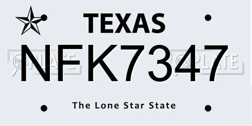 NFK7347 Texas License Plate