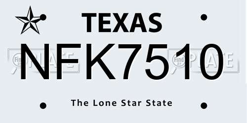 NFK7510 Texas License Plate
