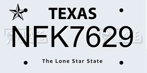NFK7629 Texas License Plate