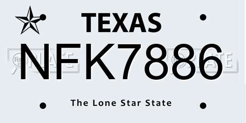 NFK7886 Texas License Plate