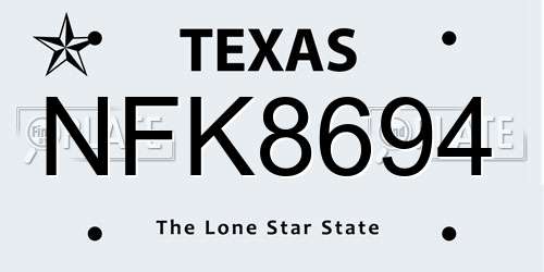 NFK8694 Texas License Plate