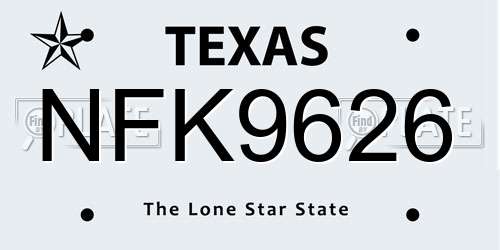 NFK9626 Texas License Plate