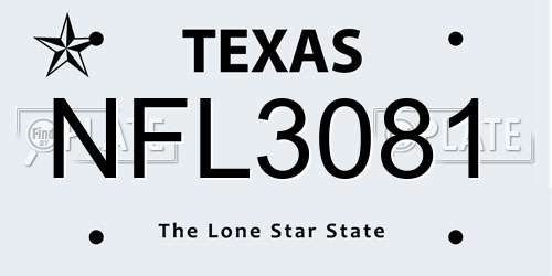 NFL3081 Texas License Plate