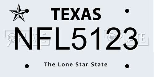 NFL5123 Texas License Plate