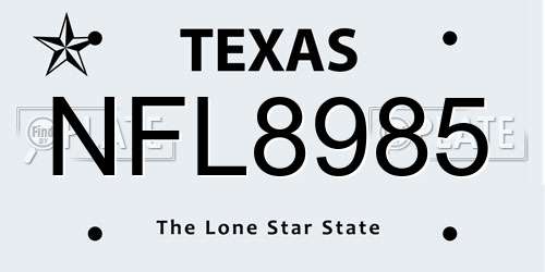 NFL8985 Texas License Plate