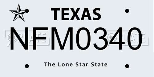 NFM0340 Texas License Plate