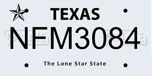 NFM3084 Texas License Plate