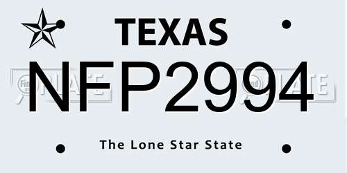 NFP2994 Texas License Plate