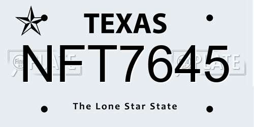 NFT7645 Texas License Plate