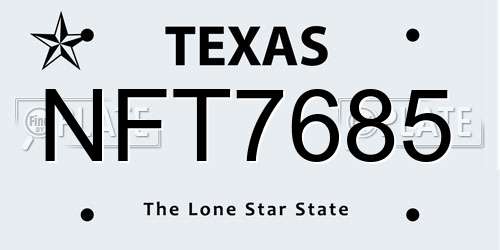 NFT7685 Texas License Plate