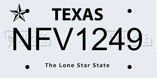 NFV1249 Texas License Plate