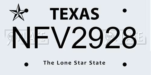 NFV2928 Texas License Plate